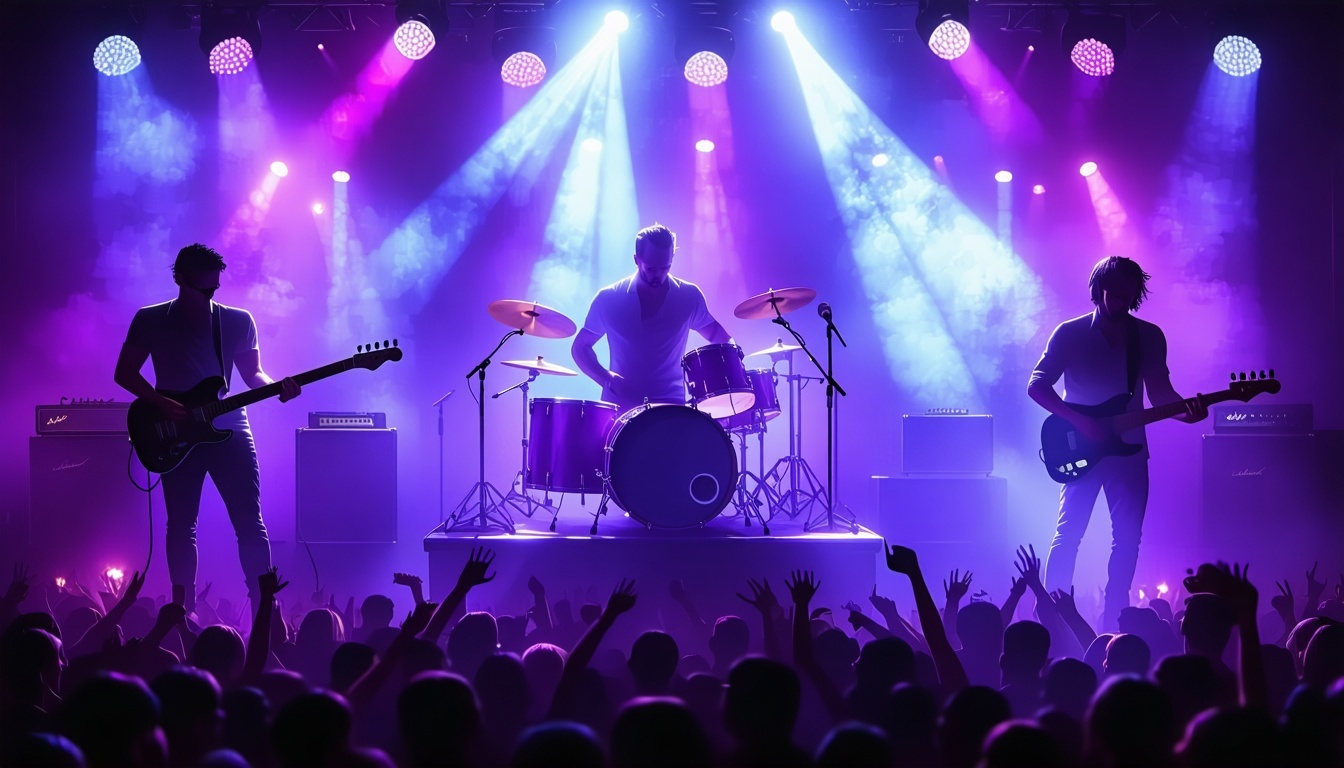 Funhouse band performing live on stage with vibrant lights