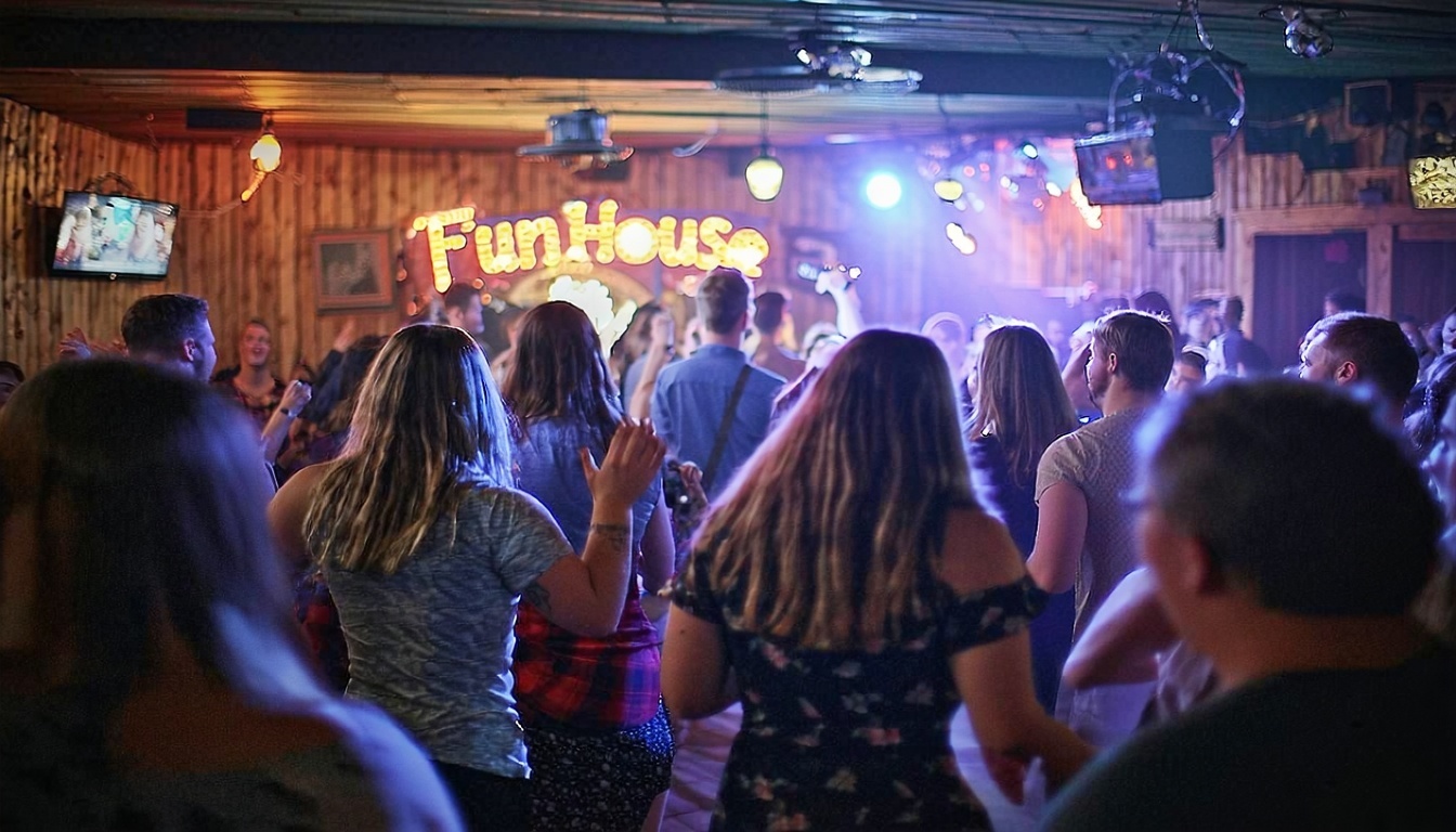Audience dancing to Funhouse cover band at a central Iowa venue
